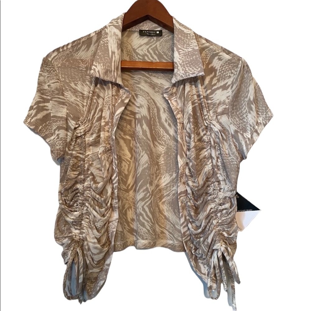 Paperoc Sheer Button Down Rouched Top